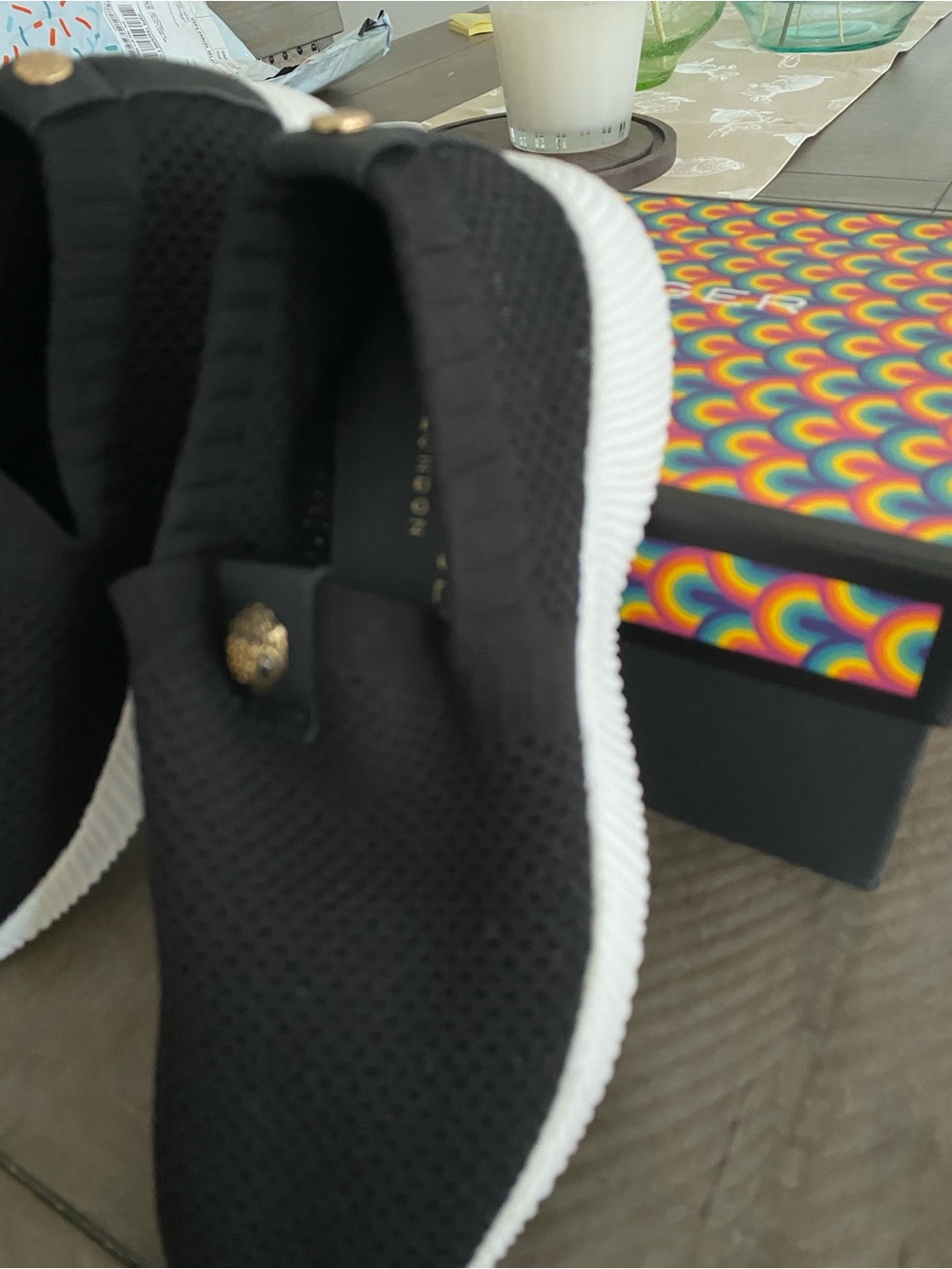 Kurt Geiger Black Knit Slip-On Sneakers with White Sole